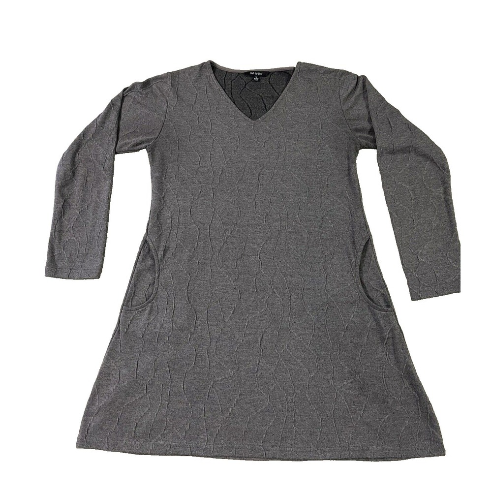 Yak &Yeti Dress‎ Midi Small Grey Long Sleeve Pockets Tunic Pullover Textured